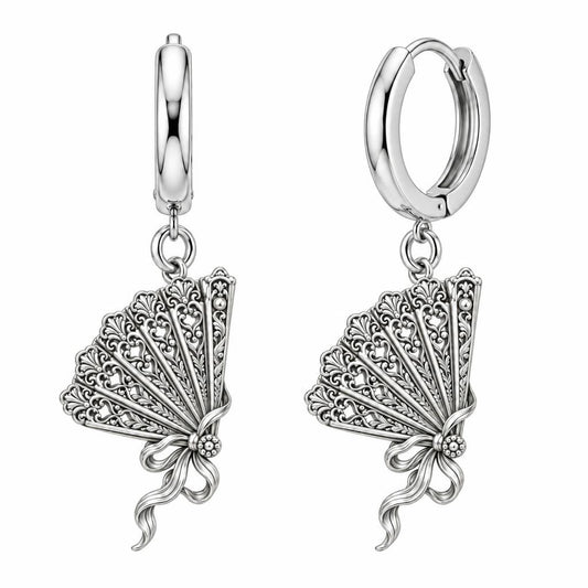 Pride and Prejudice Fan Huggie Charm Earrings – silver, front view