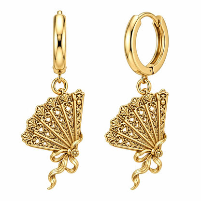 Pride and Prejudice Fan Huggie Charm Earrings – 18K gold, front view