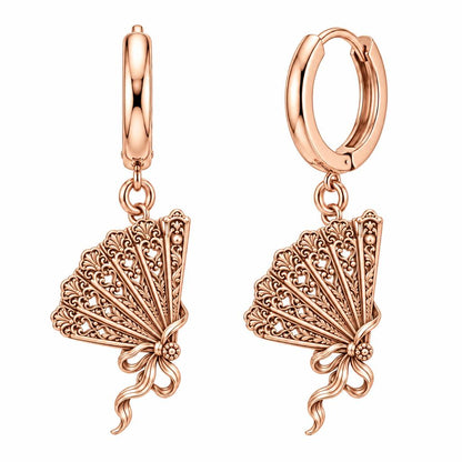 Pride and Prejudice Fan Huggie Charm Earrings – rose gold, front view