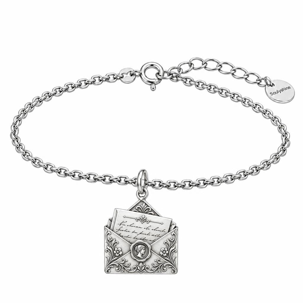 Pride and Prejudice Letter Charm Bracelet Set – silver, front view