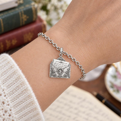Pride and Prejudice Letter Charm Bracelet Set – worn / in use