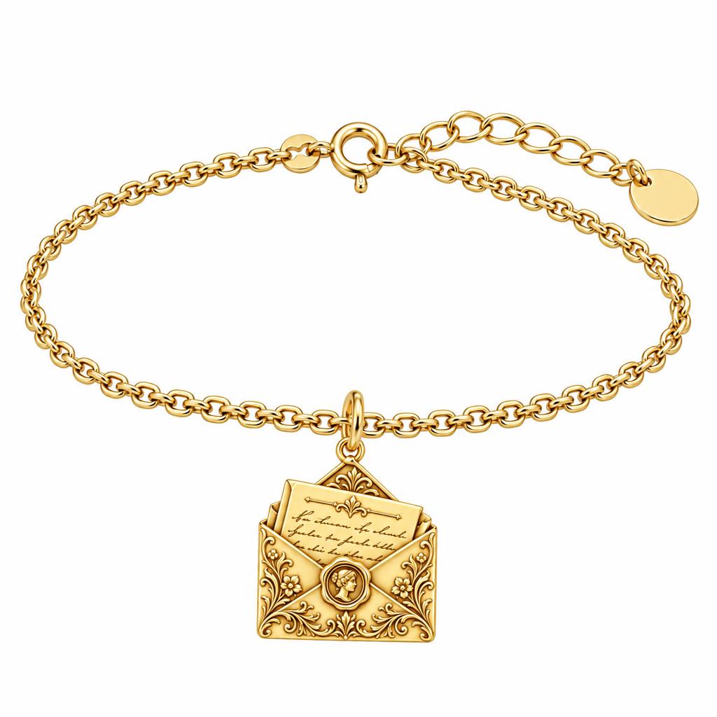 Pride and Prejudice Letter Charm Bracelet Set – 18K gold, front view