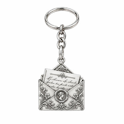 Pride and Prejudice Letter Charm Keychain – silver, front view