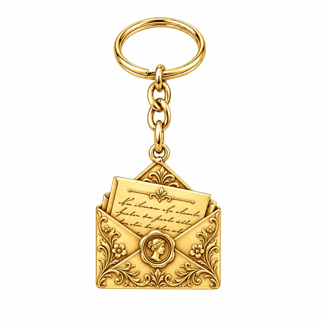 Pride and Prejudice Letter Charm Keychain – 18K gold, front view