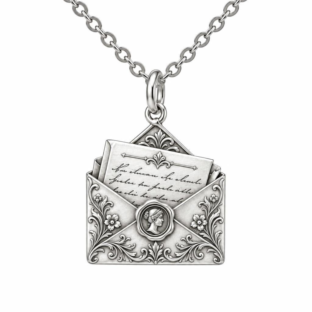 Pride and Prejudice Letter Charm Necklace Set – silver, front view