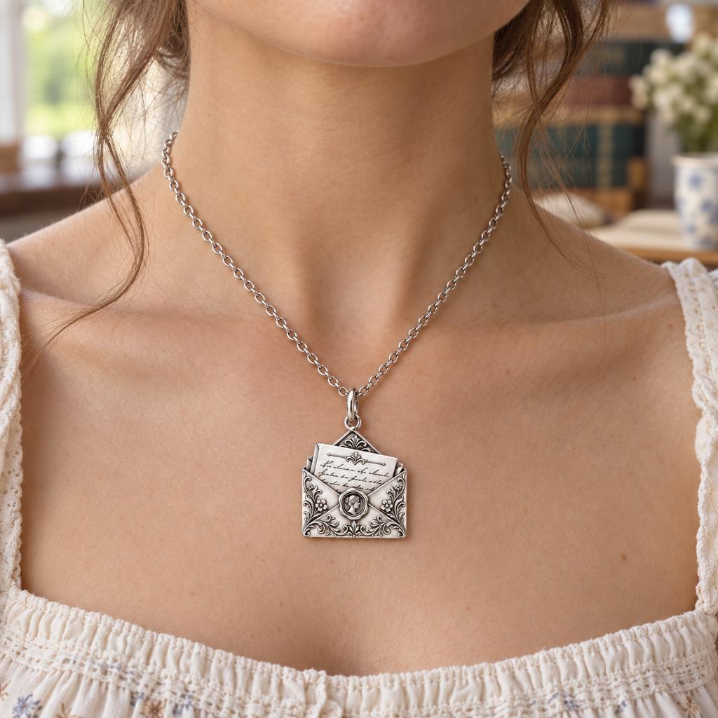 Pride and Prejudice Letter Charm Necklace Set – worn / in use