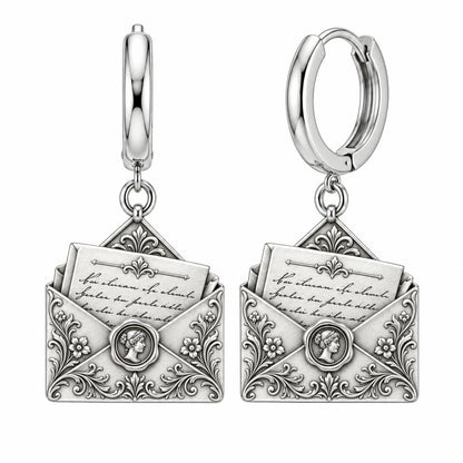 Pride and Prejudice Letter Huggie Charm Earrings – silver, front view