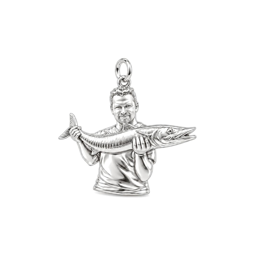 Prized Catch Charm Bracelet – Personalized Dad Gift – silver charm, front view