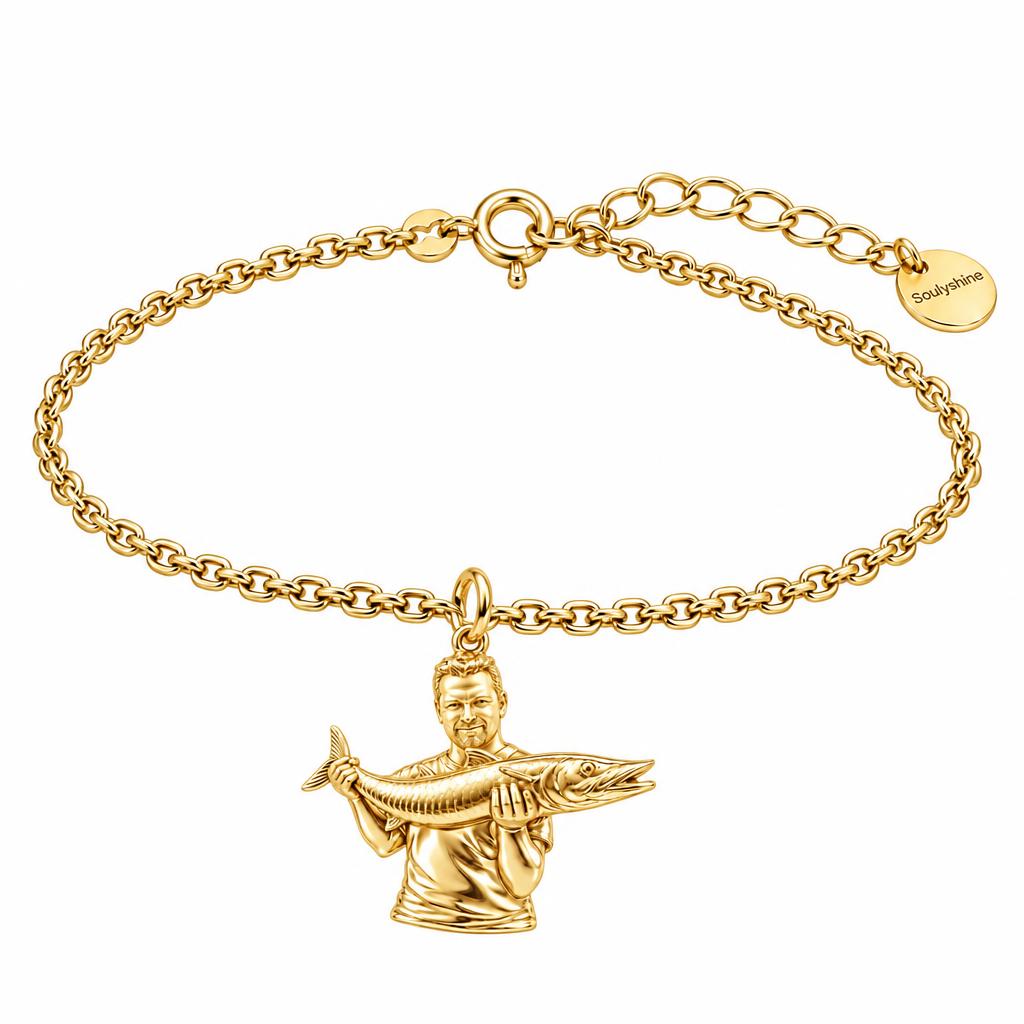 Prized Catch Custom Photo Charm Bracelet Set – 18K gold, front view
