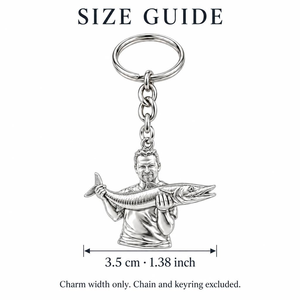 Prized Catch Custom Photo Charm Keychain – size guide, 3.5 cm (1.38 in) charm, chain and keyring excluded