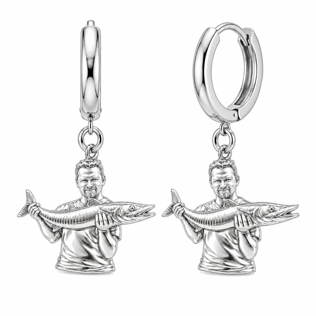 Prized Catch Custom Photo Huggie Charm Earrings – silver, front view