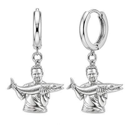 Prized Catch Custom Photo Huggie Charm Earrings – silver, front view