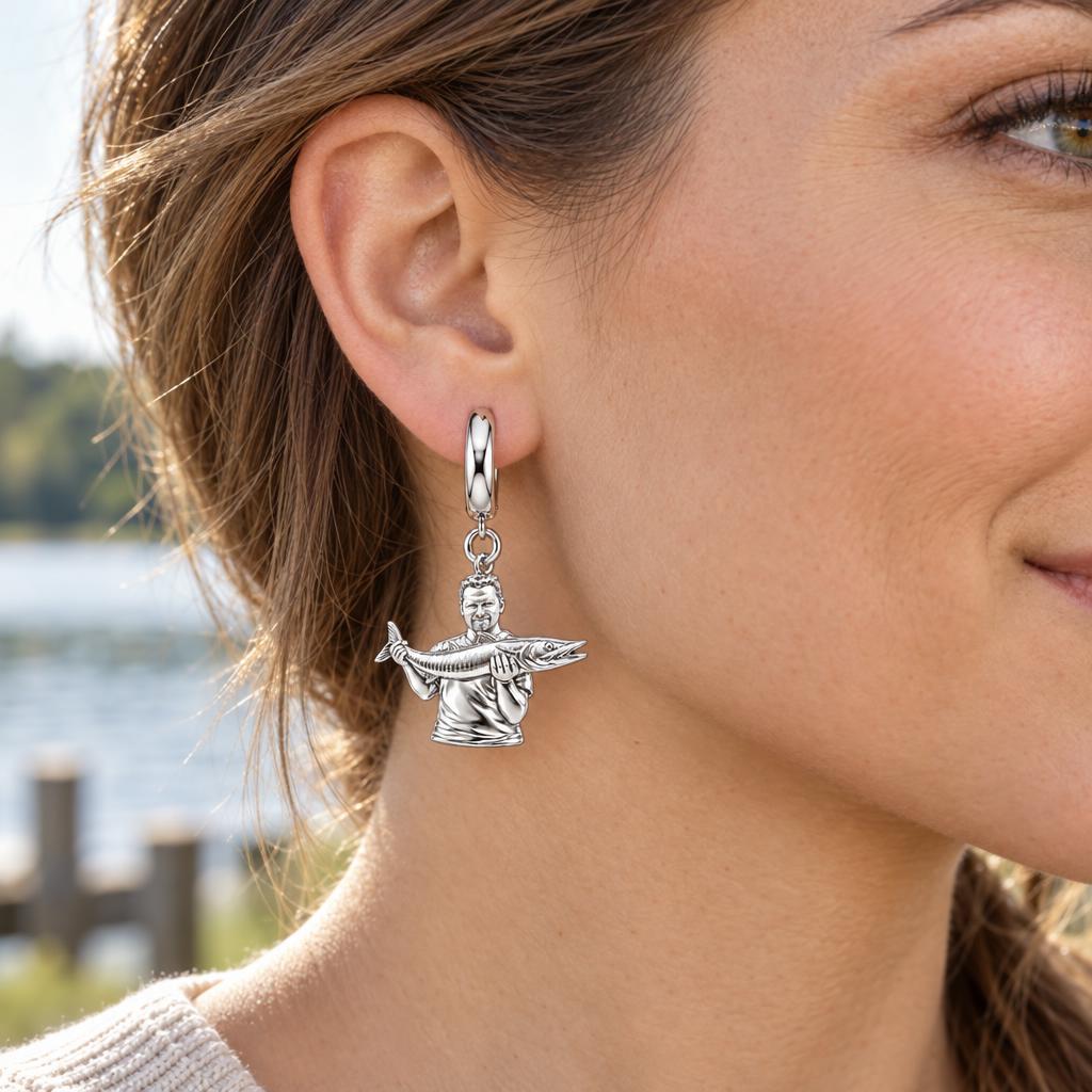 Prized Catch Custom Photo Huggie Charm Earrings – worn / in use