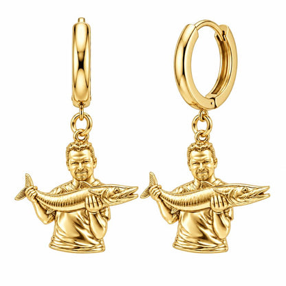 Prized Catch Custom Photo Huggie Charm Earrings – 18K gold, front view