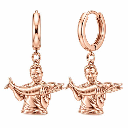Prized Catch Custom Photo Huggie Charm Earrings – rose gold, front view