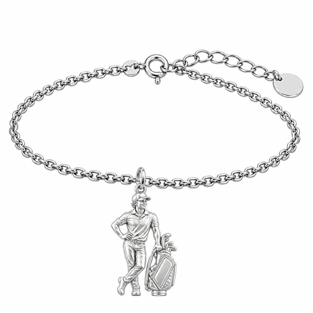Pro Golfer and Caddy Bag Charm Bracelet Set – silver, front view