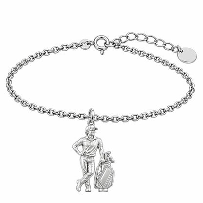 Pro Golfer and Caddy Bag Charm Bracelet Set – silver, front view