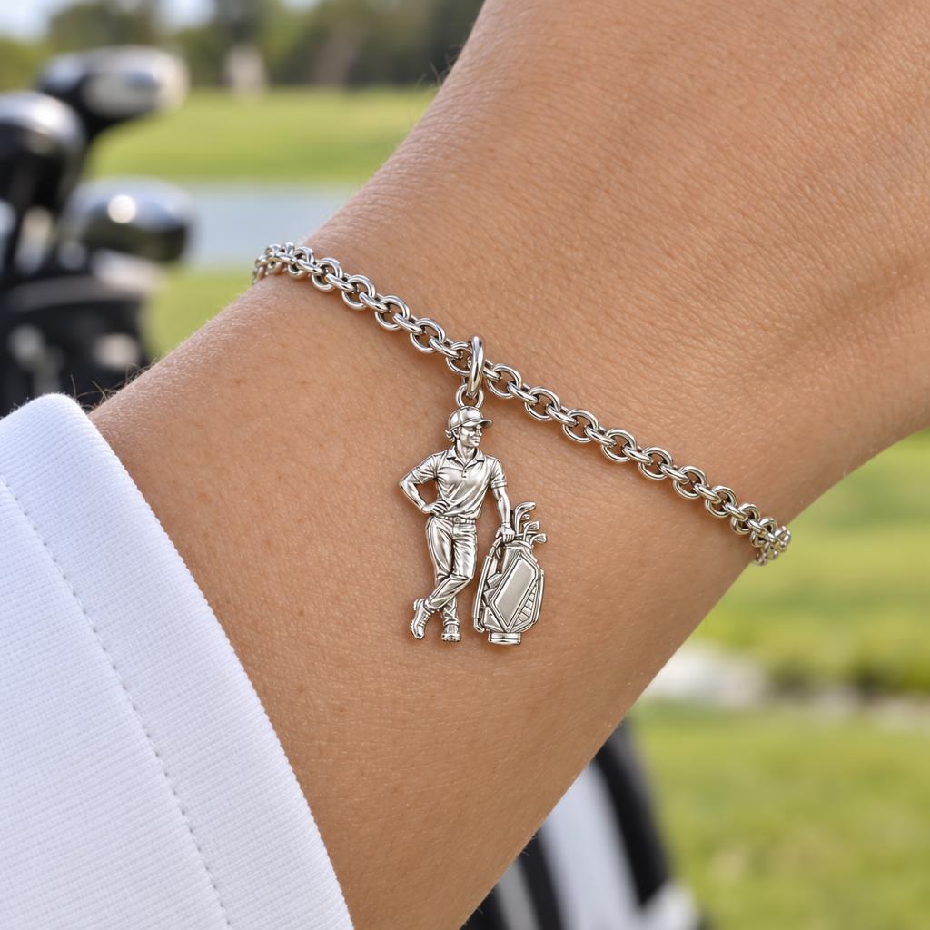 Pro Golfer and Caddy Bag Charm Bracelet Set – worn / in use