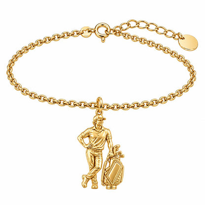 Pro Golfer and Caddy Bag Charm Bracelet Set – 18K gold, front view