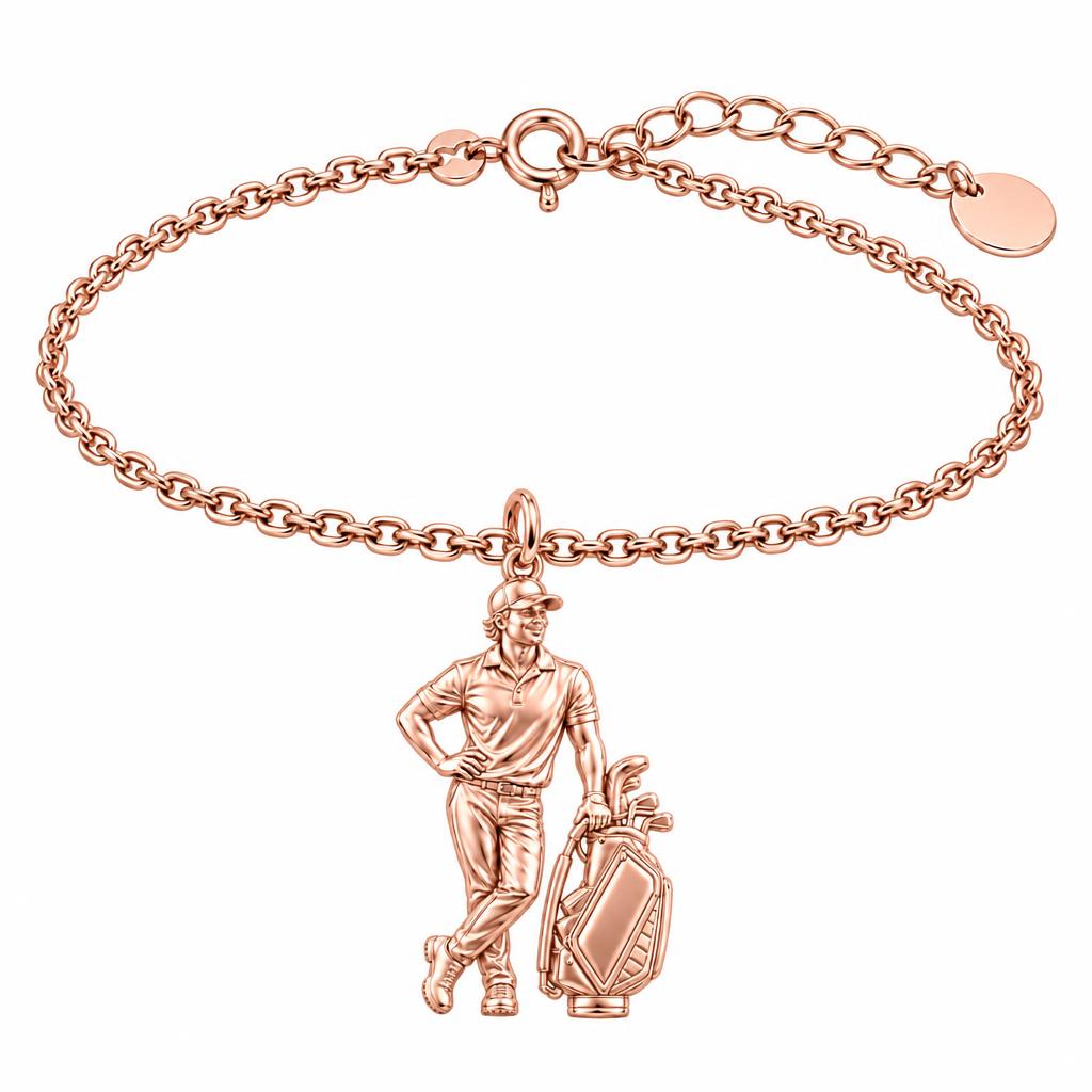 Pro Golfer and Caddy Bag Charm Bracelet Set – rose gold, front view