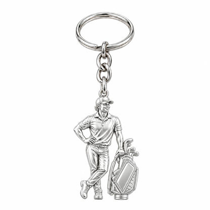 Pro Golfer and Caddy Bag Charm Keychain – silver, front view