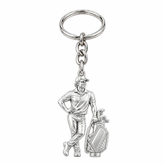Pro Golfer and Caddy Bag Charm Keychain – silver, front view