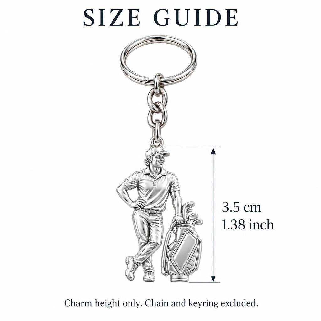 Pro Golfer and Caddy Bag Charm Keychain – size guide, 3.5 cm (1.38 in) charm, chain and keyring excluded