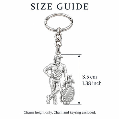 Pro Golfer and Caddy Bag Charm Keychain – size guide, 3.5 cm (1.38 in) charm, chain and keyring excluded