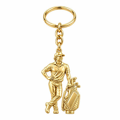 Pro Golfer and Caddy Bag Charm Keychain – 18K gold, front view