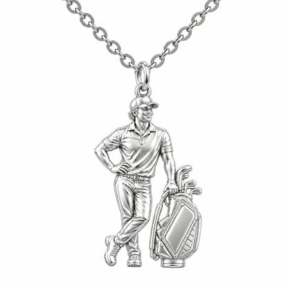 Pro Golfer and Caddy Bag Charm Necklace Set – silver, front view
