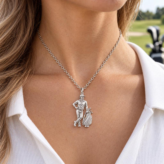 Pro Golfer and Caddy Bag Charm Necklace Set – worn / in use