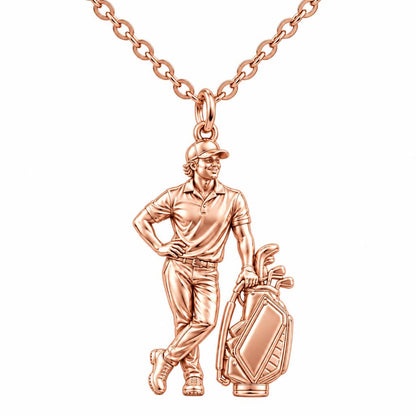 Pro Golfer and Caddy Bag Charm Necklace Set – rose gold, front view