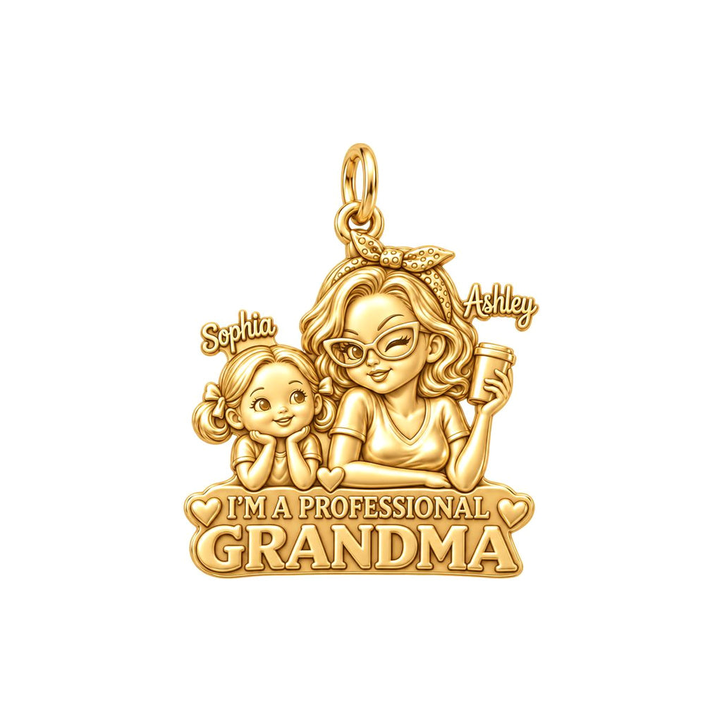 Professional Grandma Charm Bracelet – Personalized Nana Gift – 18K gold plated 3 cm charm, front view