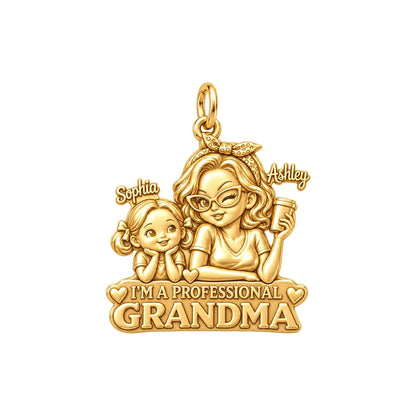 Professional Grandma Charm Bracelet – Personalized Nana Gift – 18K gold plated 3 cm charm, front view