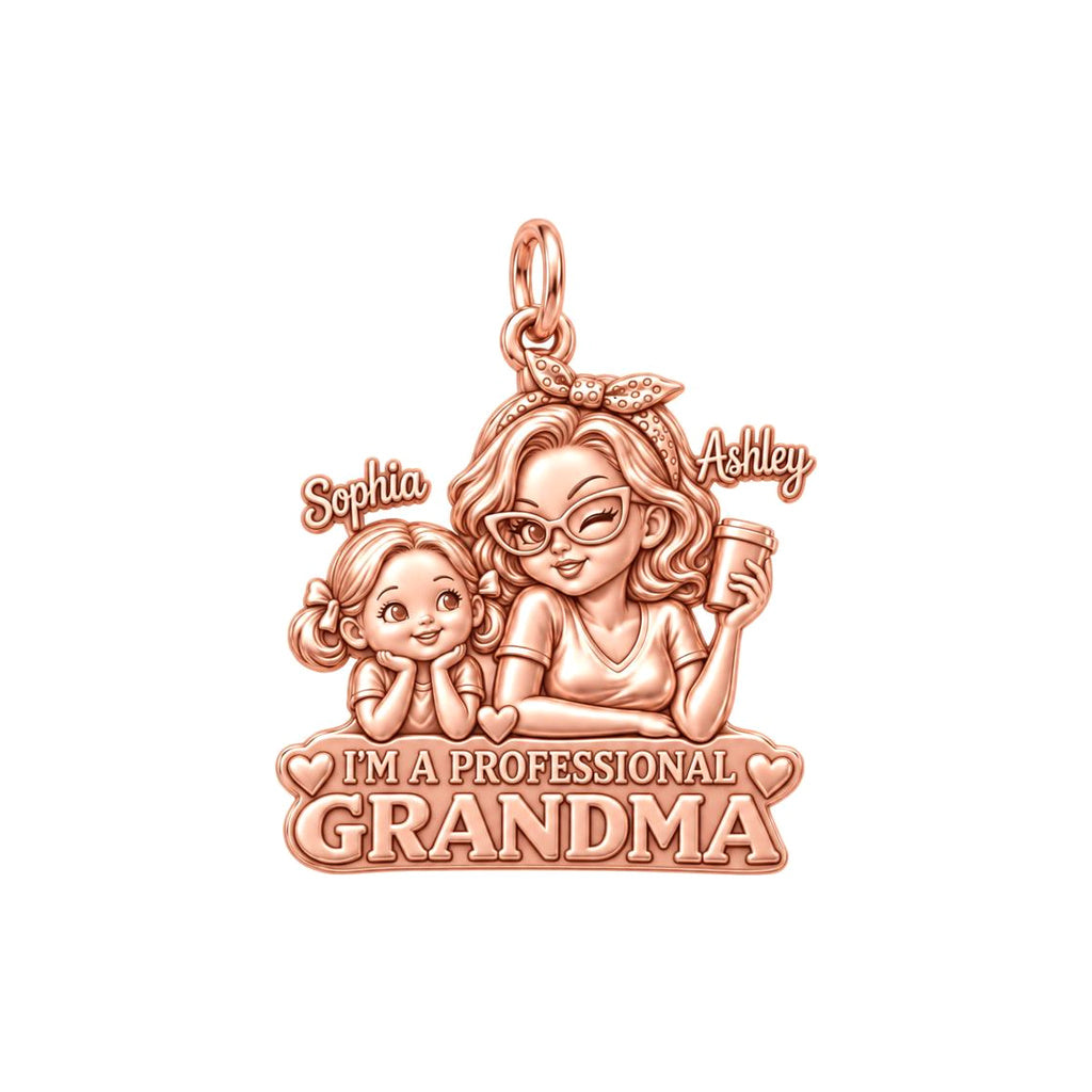 Professional Grandma Charm Bracelet – Personalized Nana Gift – rose gold 3 cm charm, front view