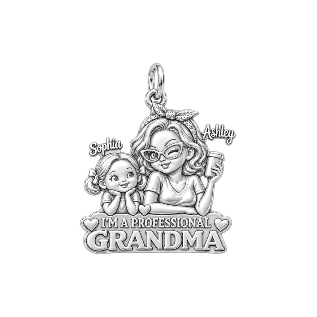 Professional Grandma Charm Bracelet – Personalized Nana Gift – silver plated 3 cm charm, front view