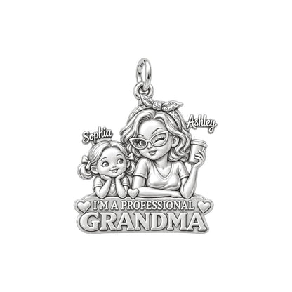 Professional Grandma Charm Bracelet – Personalized Nana Gift – silver plated 3 cm charm, front view
