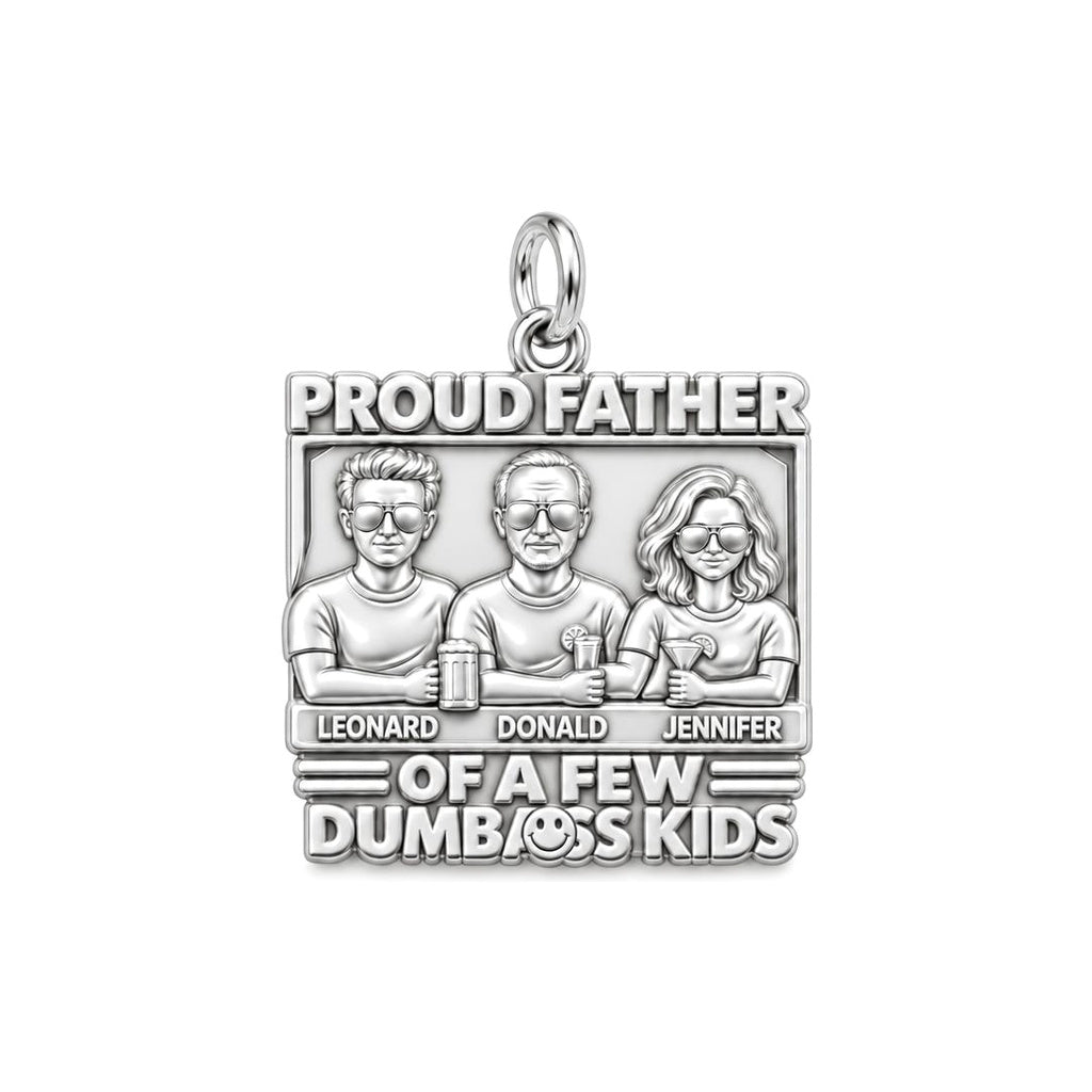 Proud Father Portrait Charm Bracelet – Personalized Dad Gift – silver plated 3 cm charm, front view