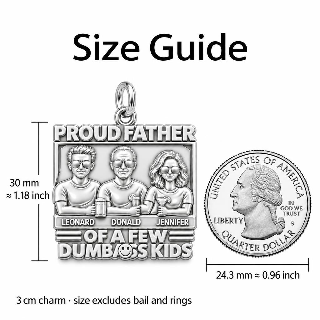 Proud Father Portrait Charm Bracelet – Personalized Dad Gift – size guide, 3 cm charm next to a quarter