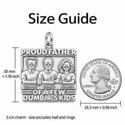 Proud Father Portrait Charm Bracelet – Personalized Dad Gift – size guide, 3 cm charm next to a quarter