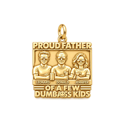 Proud Father Portrait Charm Bracelet – Personalized Dad Gift – 18K gold plated 3 cm charm, front view