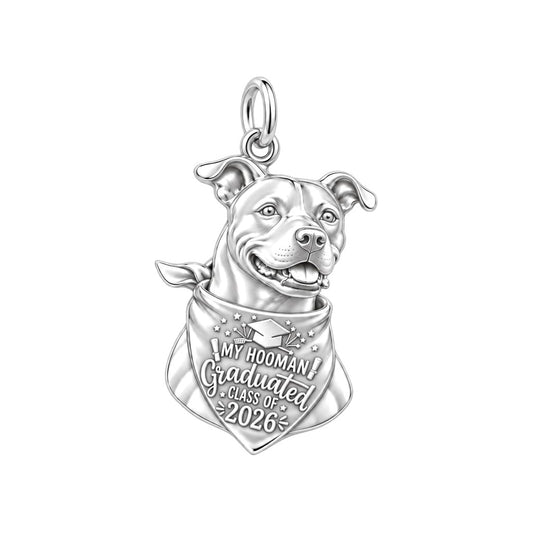 Proud Grad Hooman Charm Bracelet – Personalized Grad Gift – silver plated 3 cm charm, front view