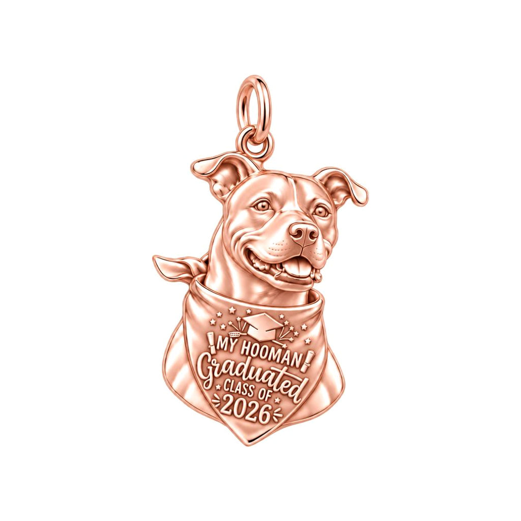 Proud Grad Hooman Charm Bracelet – Personalized Grad Gift – rose gold 3 cm charm, front view
