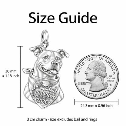 Proud Grad Hooman Charm Bracelet – Personalized Grad Gift – size guide, 3 cm charm next to a quarter