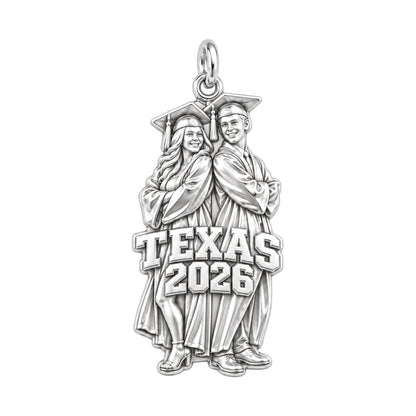 Proud Graduate Milestone Charm Bracelet – Personalized Grad Gift – silver charm, front view