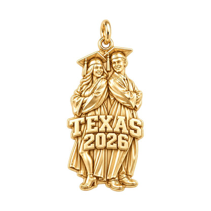 Proud Graduate Milestone Charm Bracelet – Personalized Grad Gift – 18K gold charm, front view