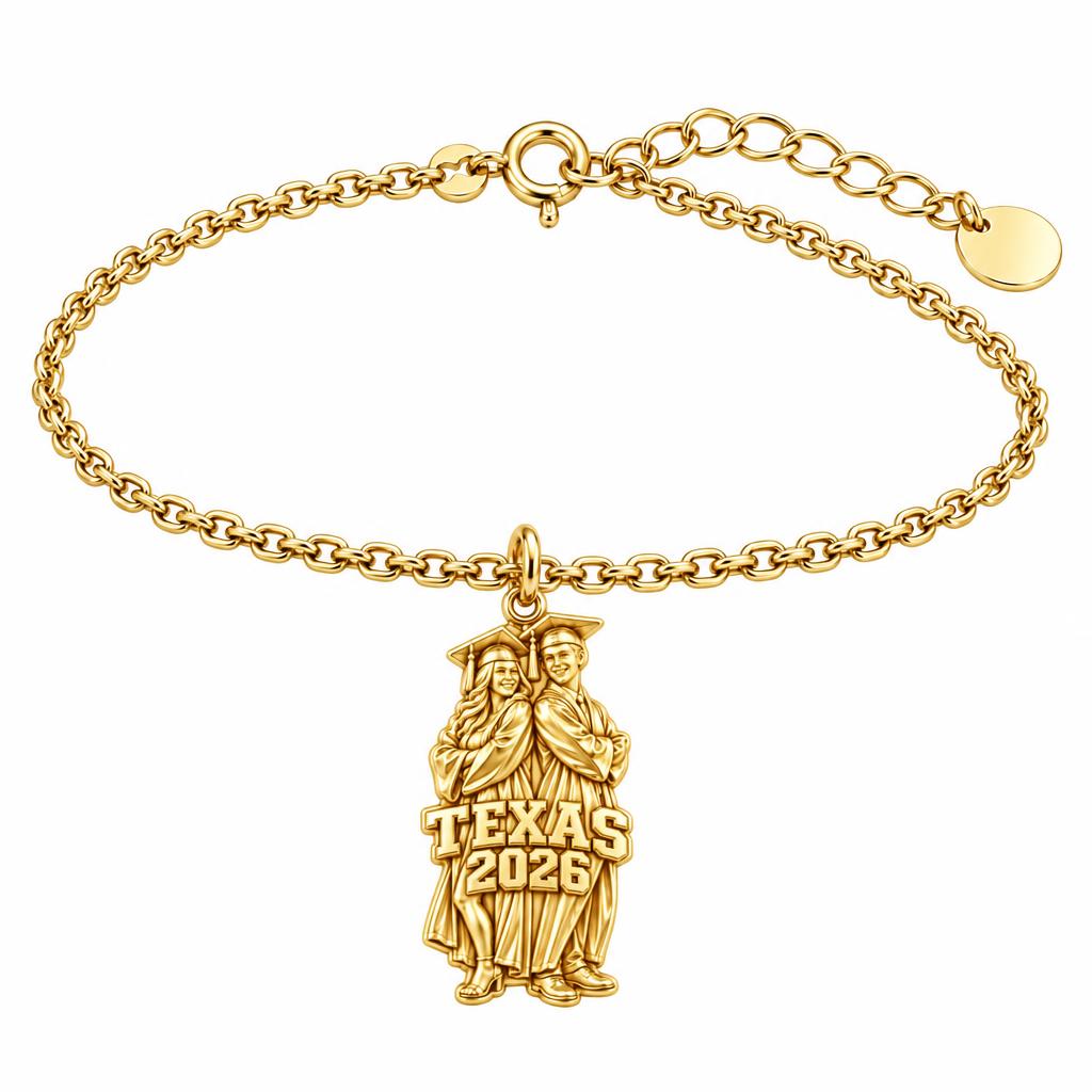 Proud Graduate Milestone Charm Bracelet Set – 18K gold, front view