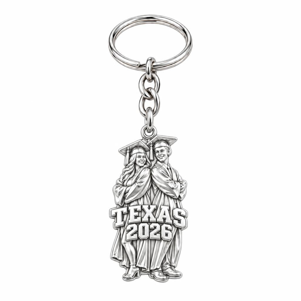 Proud Graduate Milestone Charm Keychain – silver, front view