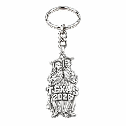 Proud Graduate Milestone Charm Keychain – silver, front view