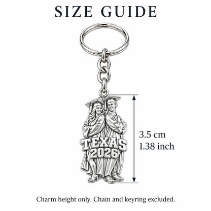 Proud Graduate Milestone Charm Keychain – size guide, 3.5 cm (1.38 in) charm, chain and keyring excluded